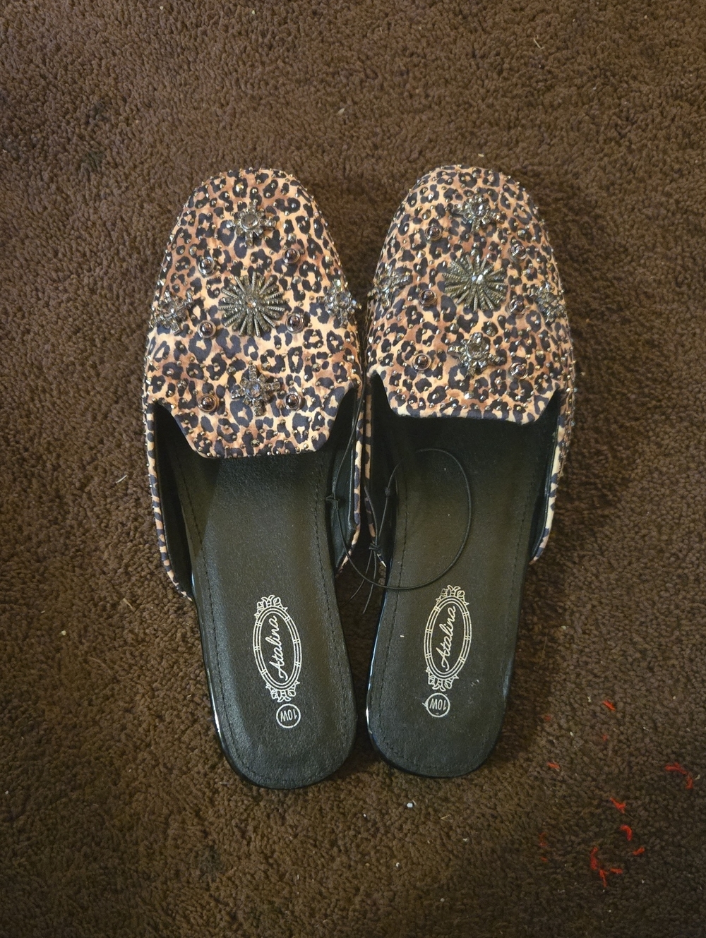 Leopard Print Embellished Slip-On Mules - Brown NWOT